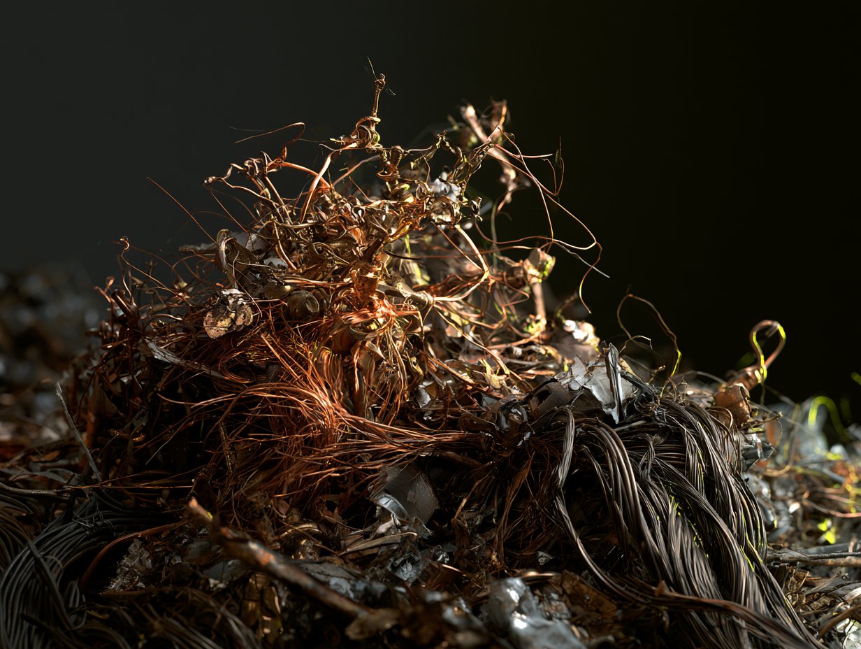 A mixed non-ferrous load — copper, brass, aluminium and cable